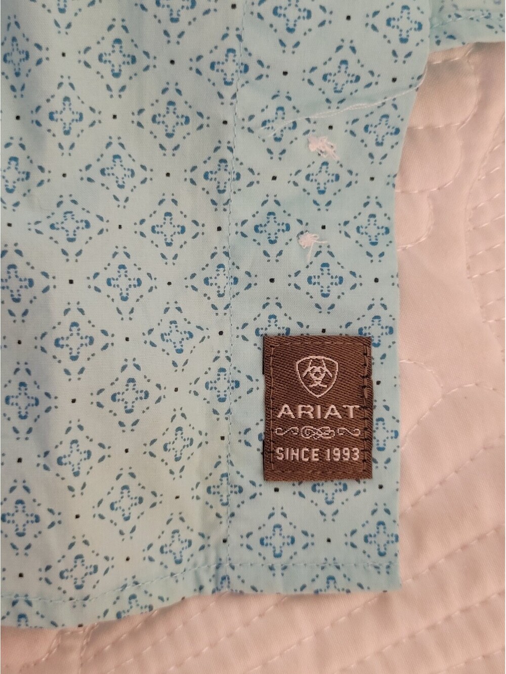 Ariat Western Medallion Geometric Short Sleeve Button Down Shirt Teal XXL Rodeo - Picture 7 of 9